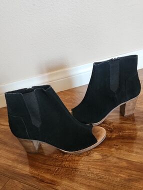 TOMS Suede Peep-Toe Ankle Booties - Women Shoes